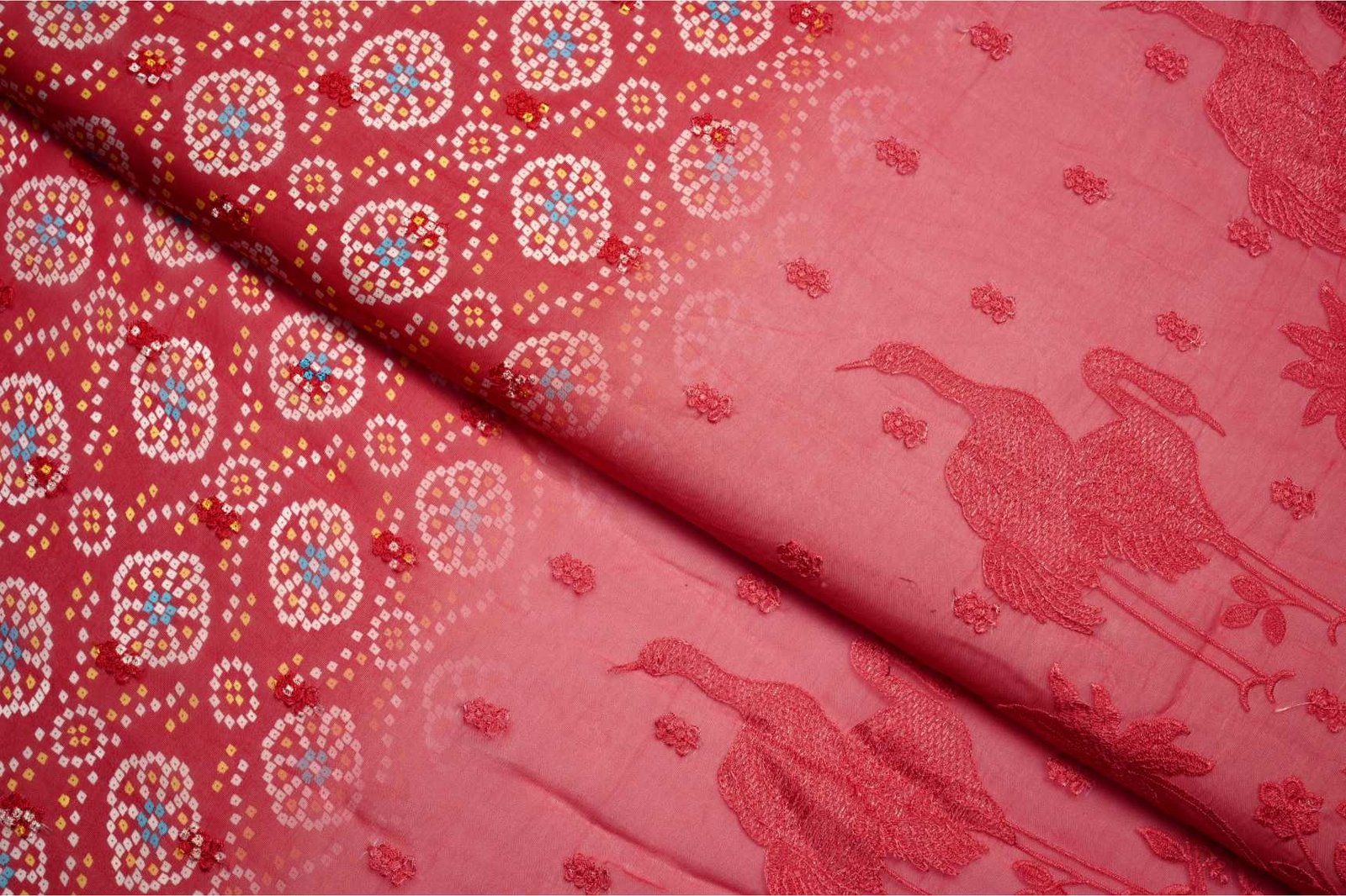 CHERRY RED COLOR WISCOSS MASHROO GAJI SILK SHATIN FINISH PLAIN FABRIC 11799