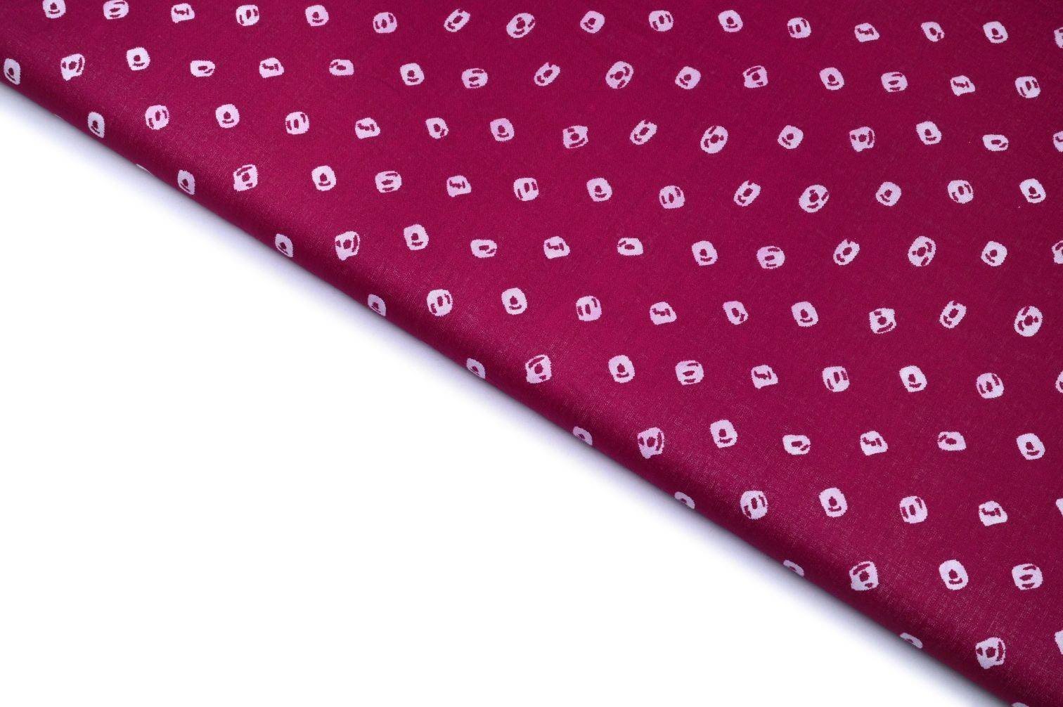 GULBAZ PINK COLOR COTTON JAIPURI WHITE BANDHNI MOTIVE PATTERN SCREEN PRINT FABRIC 10857