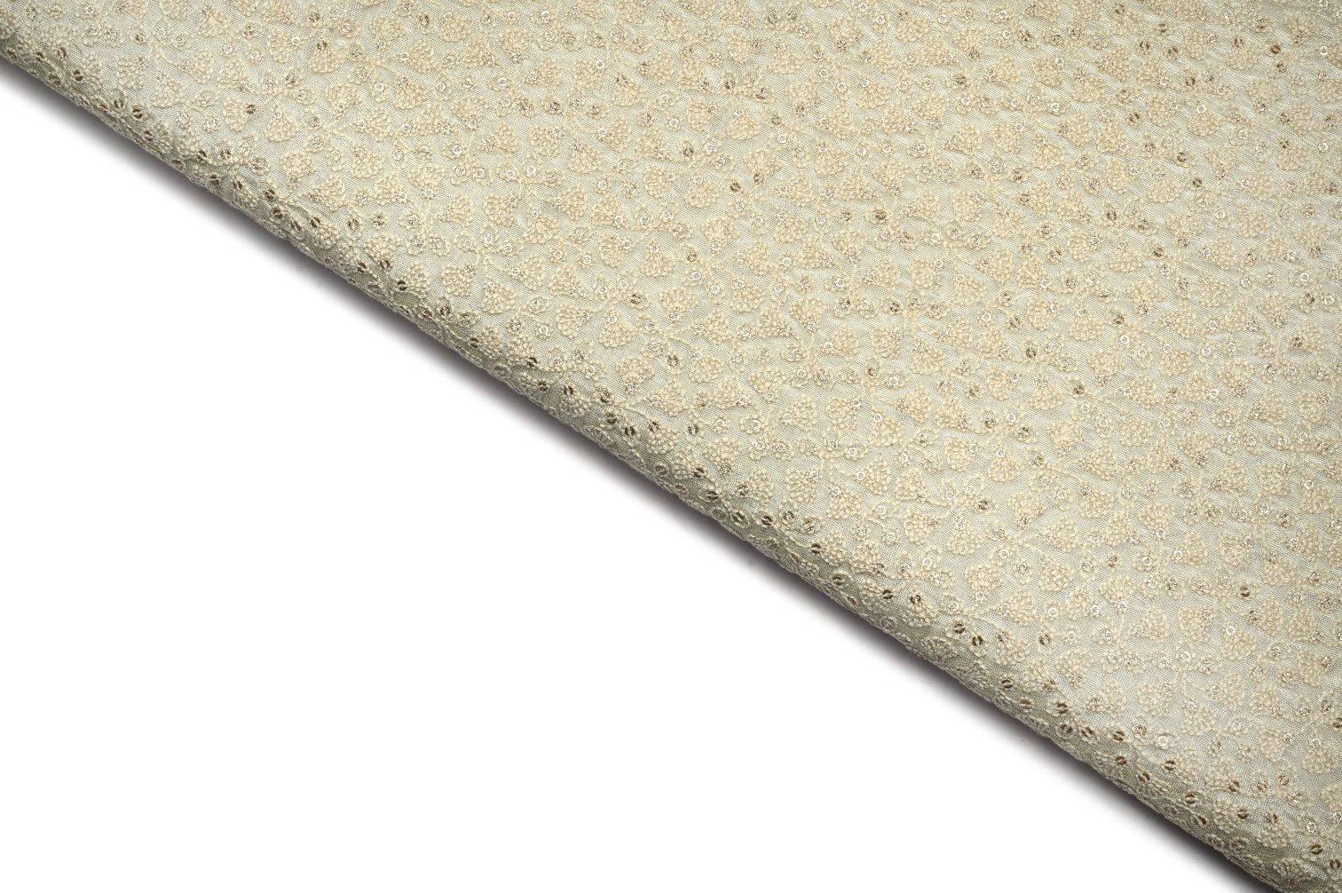 FEATHER CREAM COLOR GEORGET METALIC FOIL WITH MULTIPLE SHADES RESHAM ARROW PATTERN EMBROIDERED WORK FABRIC 10928