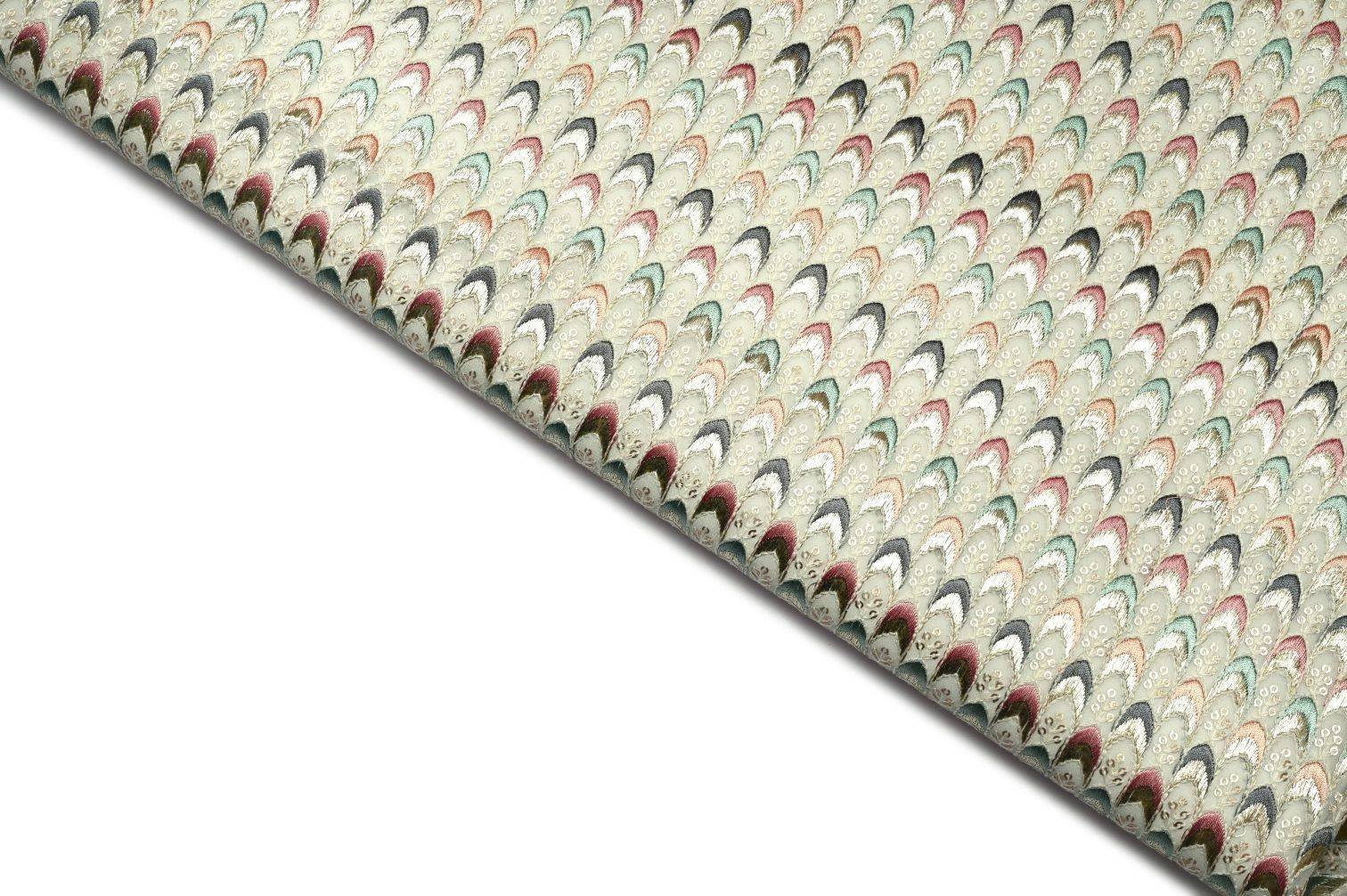 FEATHER CREAM COLOR GEORGET METALIC FOIL WITH MULTIPLE SHADES RESHAM ARROW PATTERN EMBROIDERED WORK FABRIC 10928