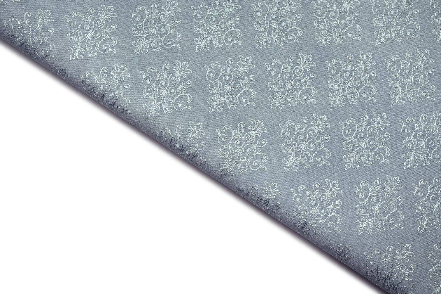 SHARK GREY COLOR WISCOSS GEORGET SQUARE LINKED CHAIN PATTERN WITH THREAD  & RAINBOW SEQUANCE EMBROIDERED WORK FABRIC 11325