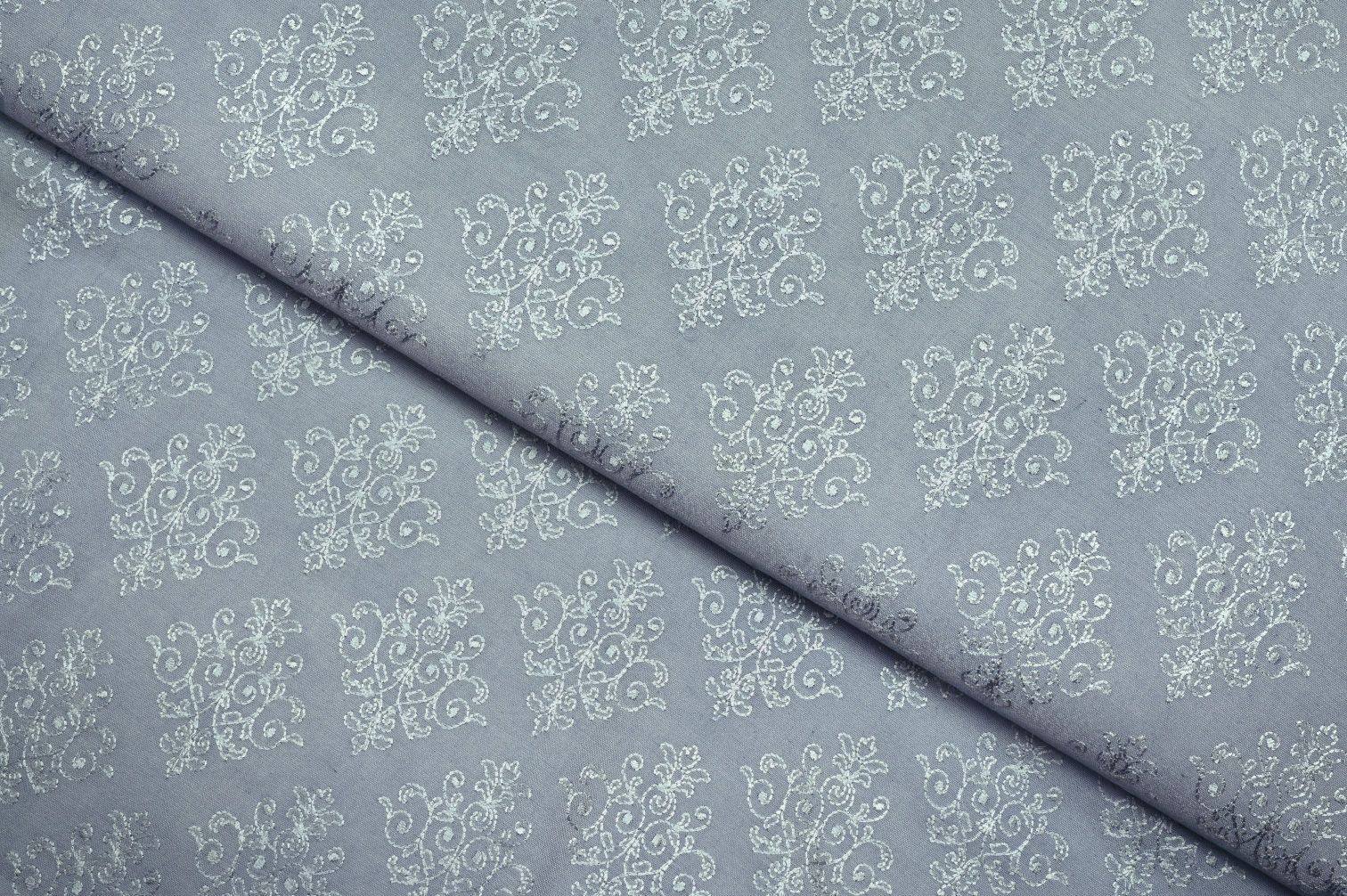 SHARK GREY COLOR WISCOSS GEORGET SQUARE LINKED CHAIN PATTERN WITH THREAD  & RAINBOW SEQUANCE EMBROIDERED WORK FABRIC 11325