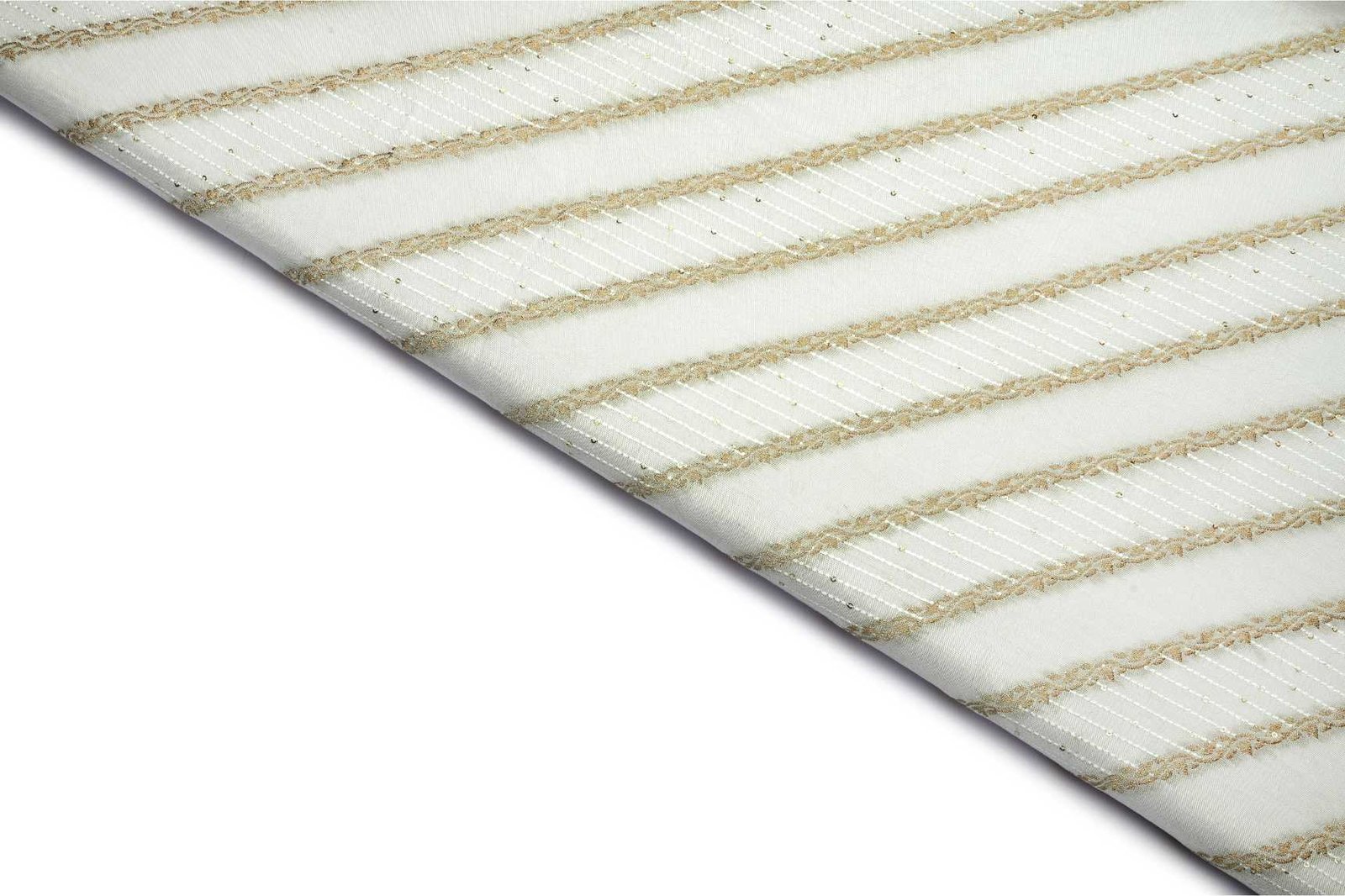 DIABLE  OFF WHITE COLOR WISCOSS GEORGET GOLD EMBOSS CRUSH WEAVE LEAF  MOTIVE PATTERN JAQARD FABRIC 10788