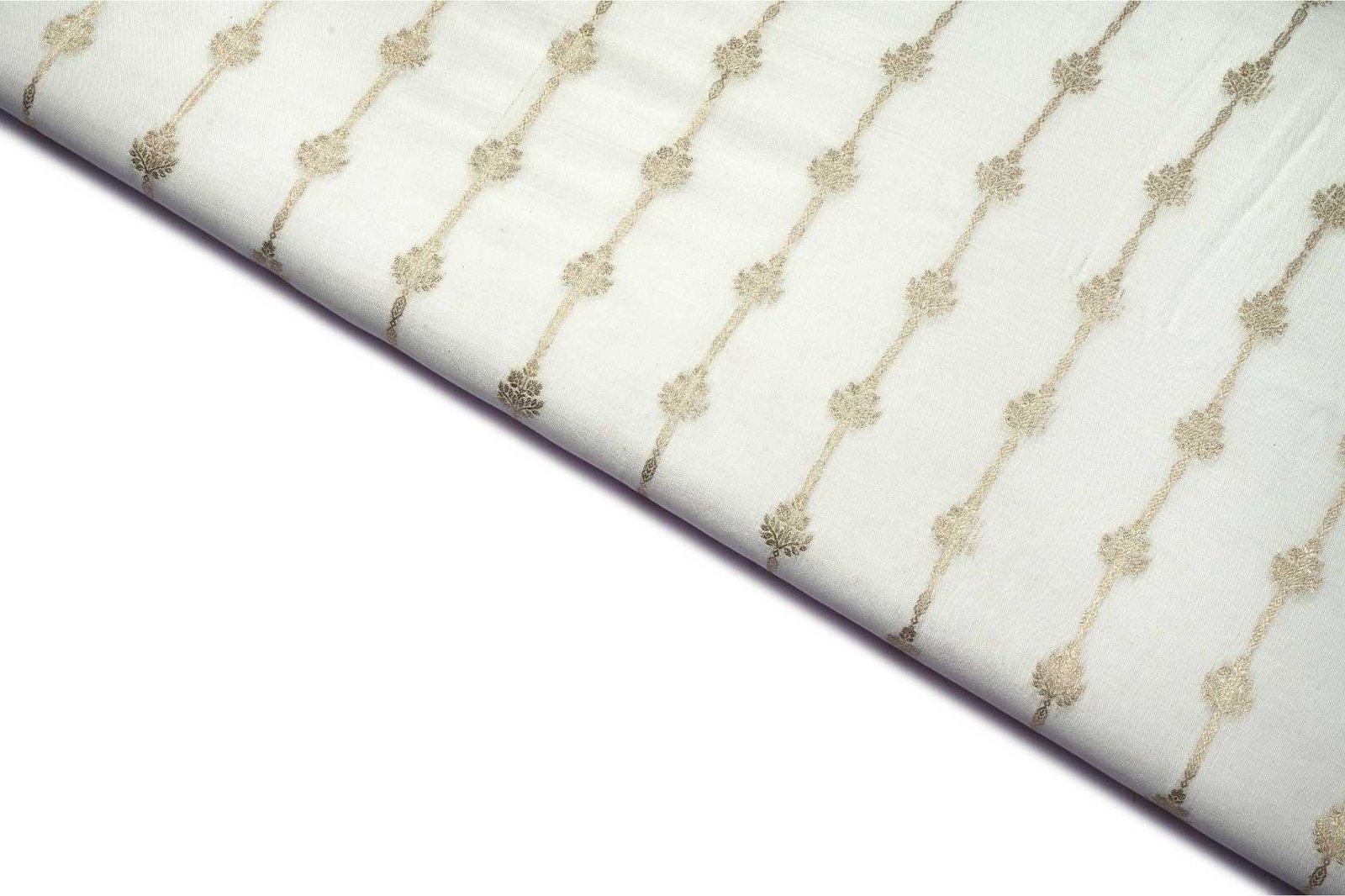 DIABLE OFFWHITE COLOR PURE MUNGA SILK  COPPER WEAVE MOTIF PATTERN BROCADE FABRIC 11219