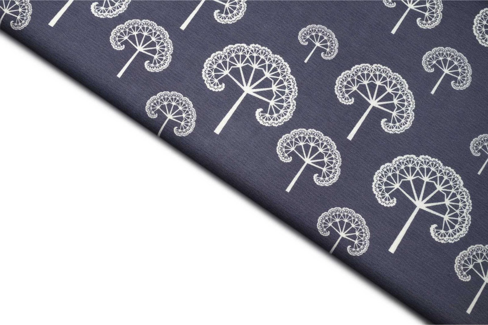 BENTONITE GREY COLOR POLY FLAX DIGITAL WHITE TREE MOTIVE PATTERN PRINTED FABRIC 11869
