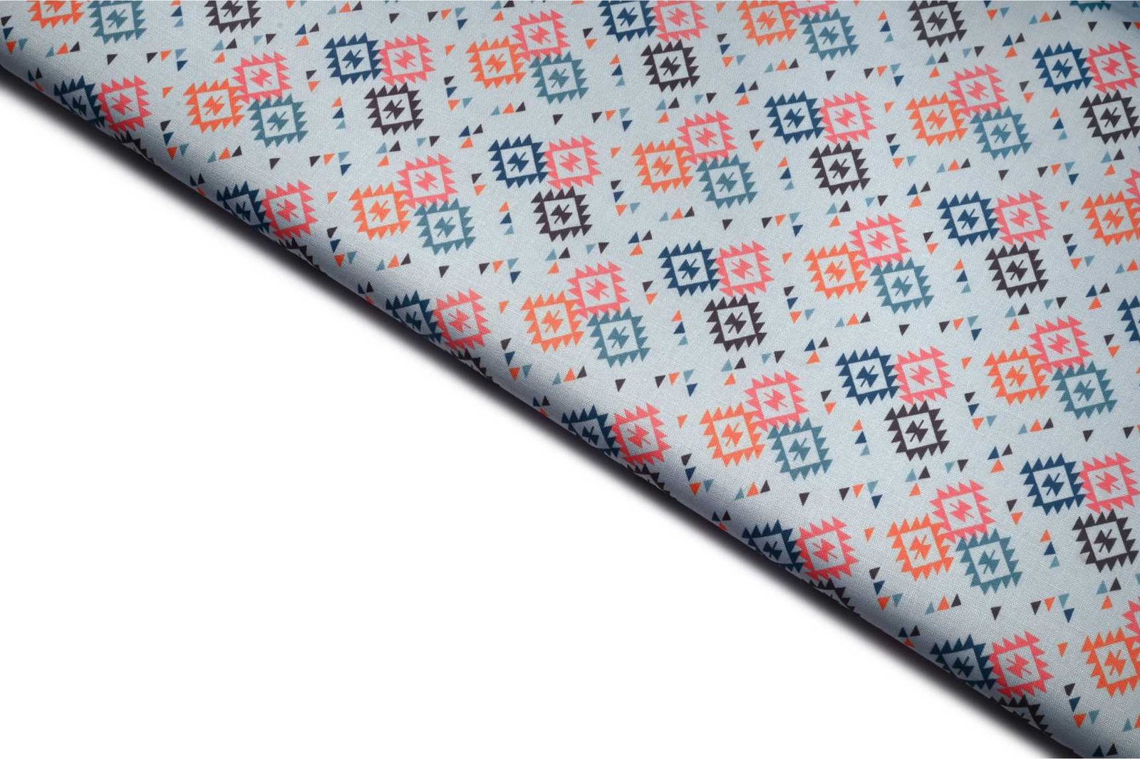 DUSTY SKY BLUE COLOR POLY FLAX DIGITAL MULTIPLE SHADES GEORMETRIC MOTIVE PATTERN PRINTED FABRIC 11862