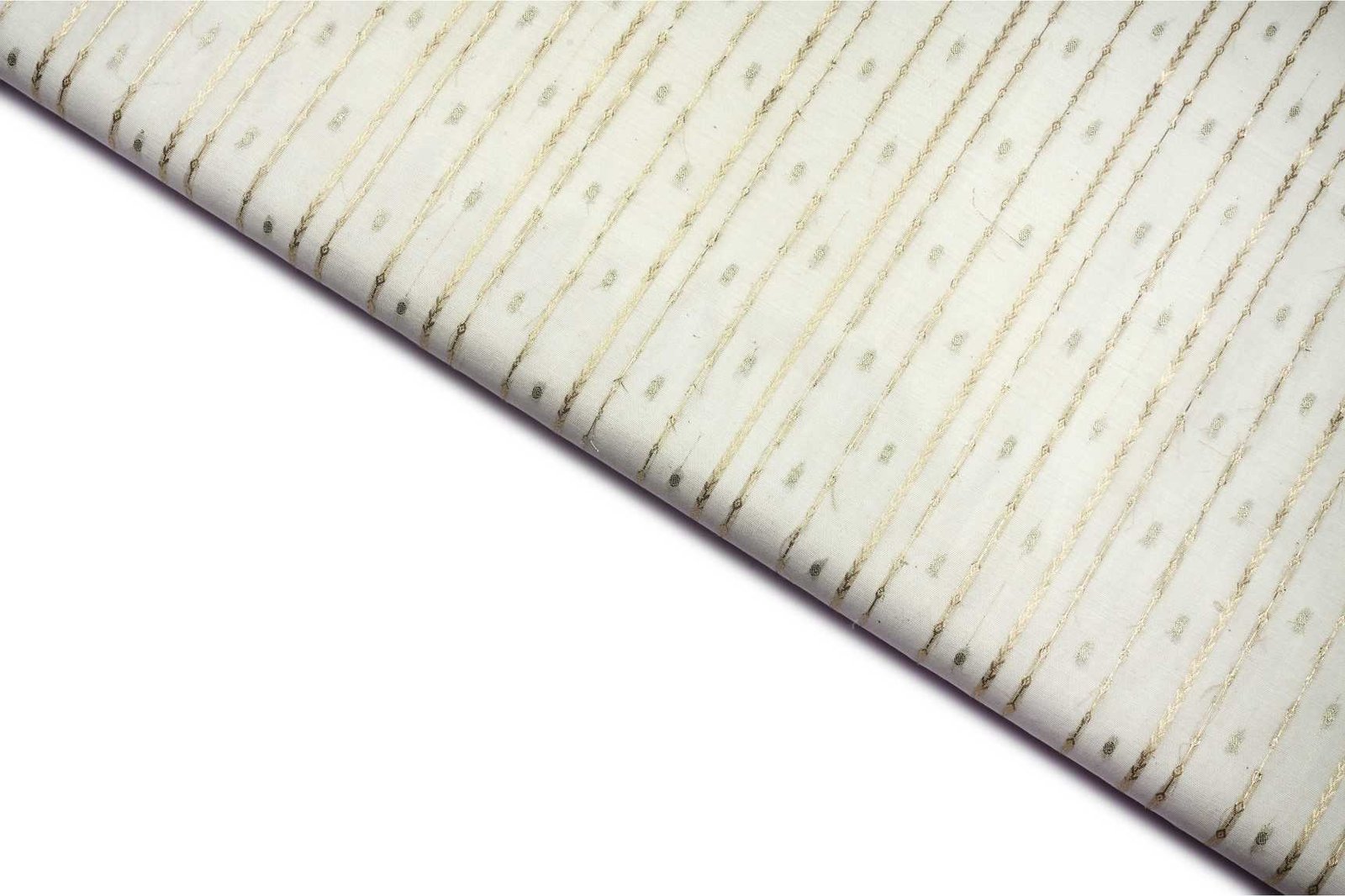 DIABLE CREAM COLOR BANARASI CHANDERI METALIC ANMOL GOLD LEHERIYA PATTERN PORY BROCADE FABRIC 11123