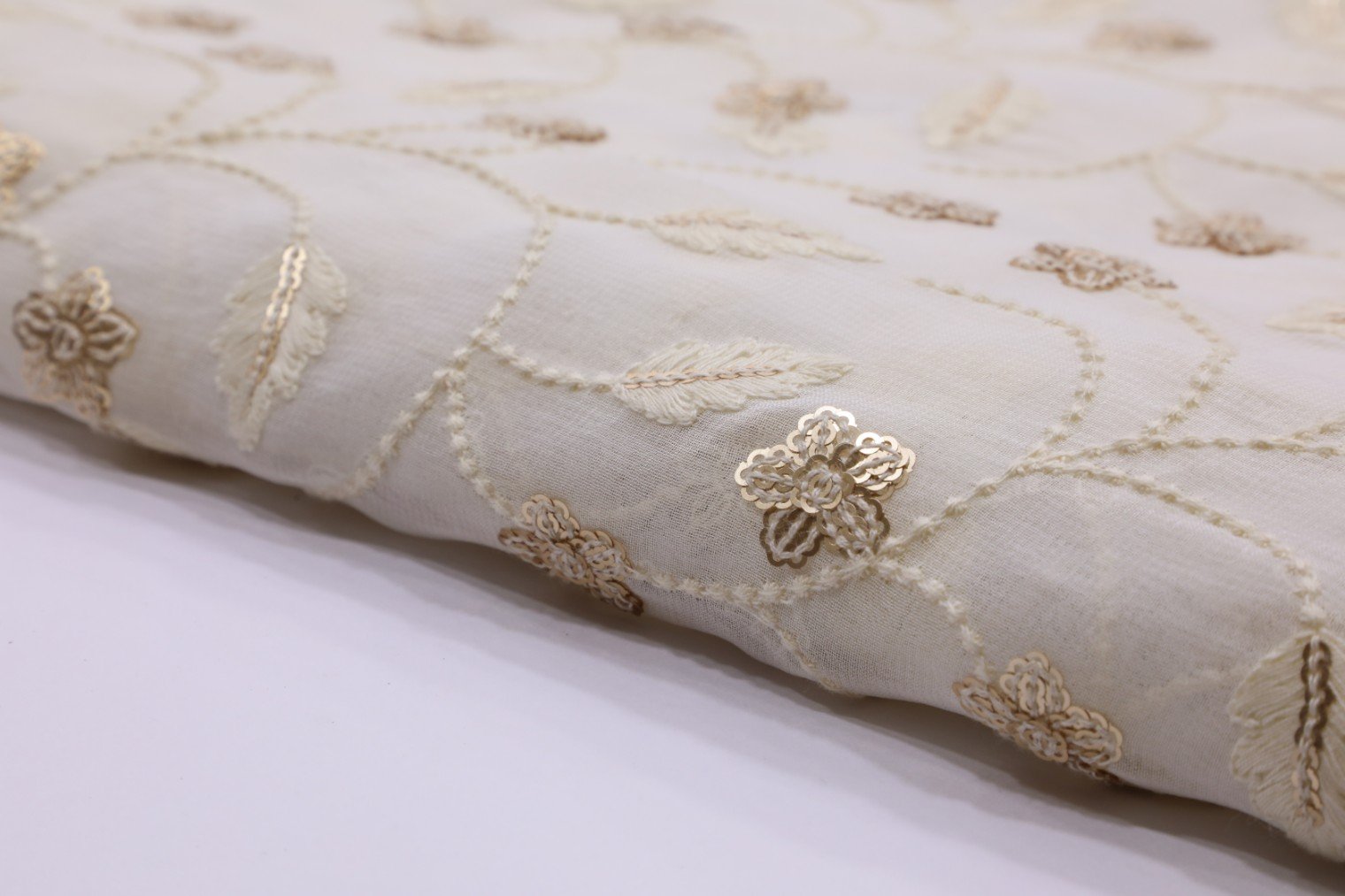 DIABLE CREAM COLOR THREAD & SEQUENCE ALLOVER ZAAL LAKHNAVI WORK 2388