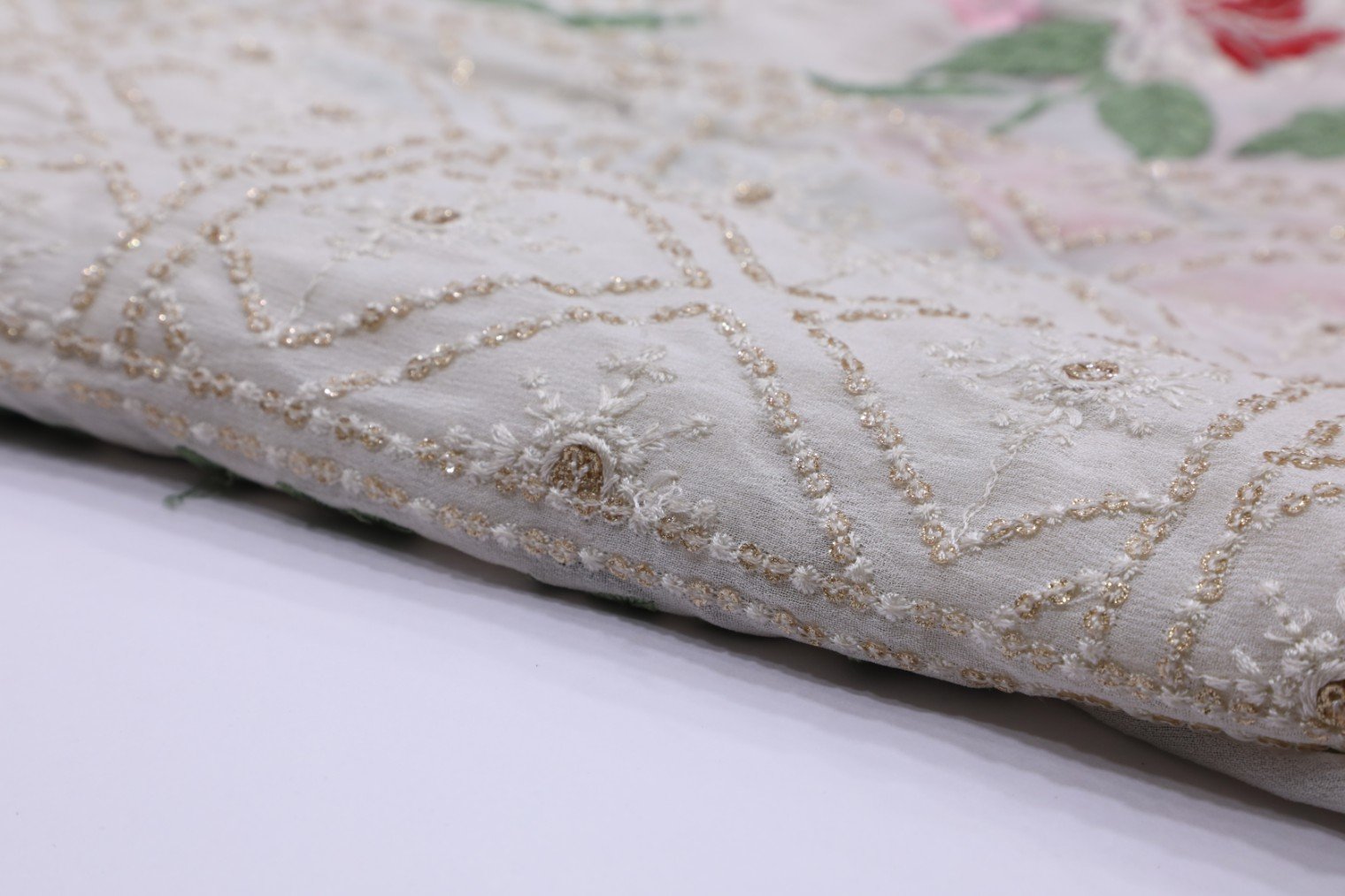 DIABLE OFFWHITE COLOR GEORGETTE ALLOVER RESHAM & SEQUENCE PANEL WORK 2413