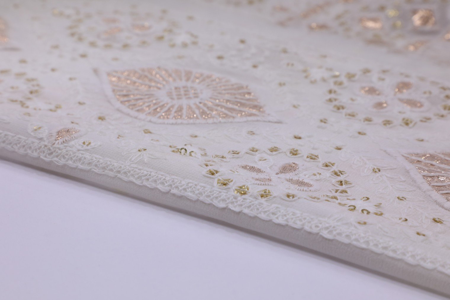 DIABLE WHITE COLOR GEORGETTE COPPER FOIL APPLIQUE & SEQUENCE WORK LAKHANAVI KALI 3223