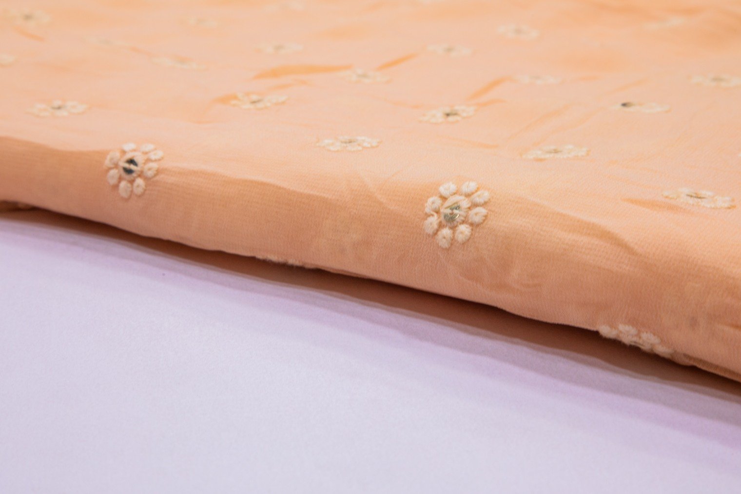 ROSEBUD PEACH COLOR LAKHNAVI THREAD & SEQUINS MOTIF EMBROIDERY WORK 3033