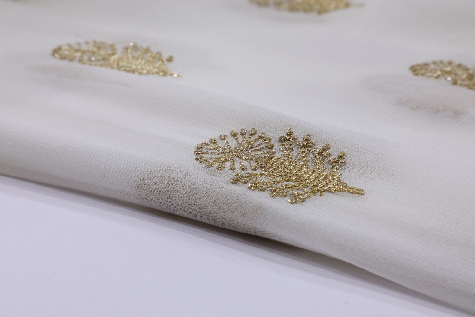 DIABLE WHITE COLOR GEORGETTE GOLD ZARI & SEQUENCE MOTIF WORK 3150