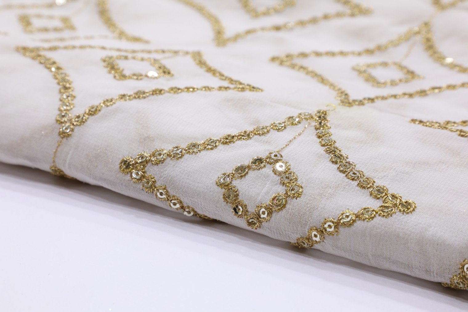 DIABLE WHITE COLOR GEORGETTE ANTIQUE ZARI & SEQUENCE MOTIF WORK 3159