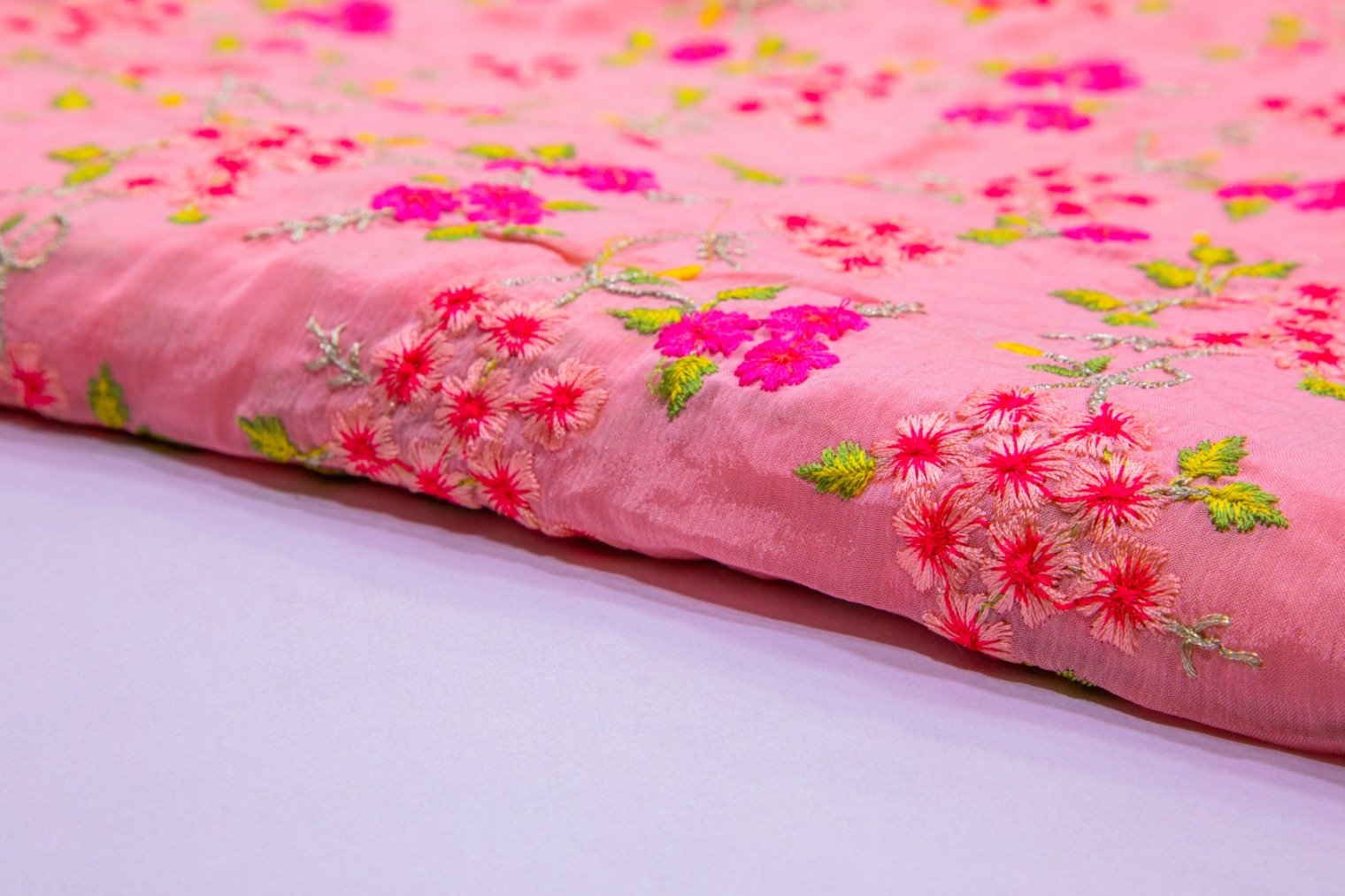 PERIWINKLE PINK COLOR CHINON RESHAM & METALLIC ZARI WORK 3778