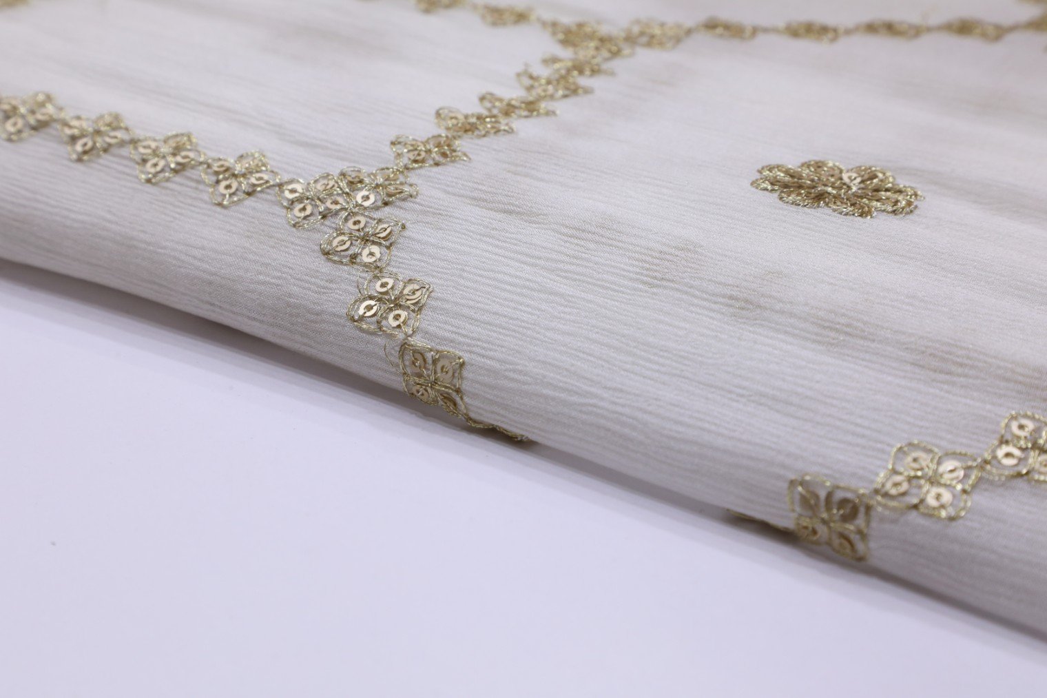 DIABLE WHITE COLOR CHINON ALLOVER SEQUANCE & ZARI WORK 3168