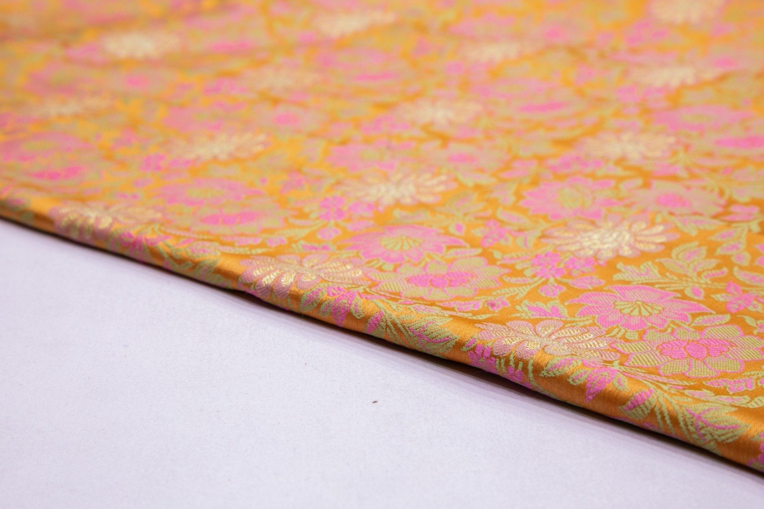 PASTEL ORANGE COLOR ALLOVER FLORAL PURE SILK BROCADE FABRIC 3327