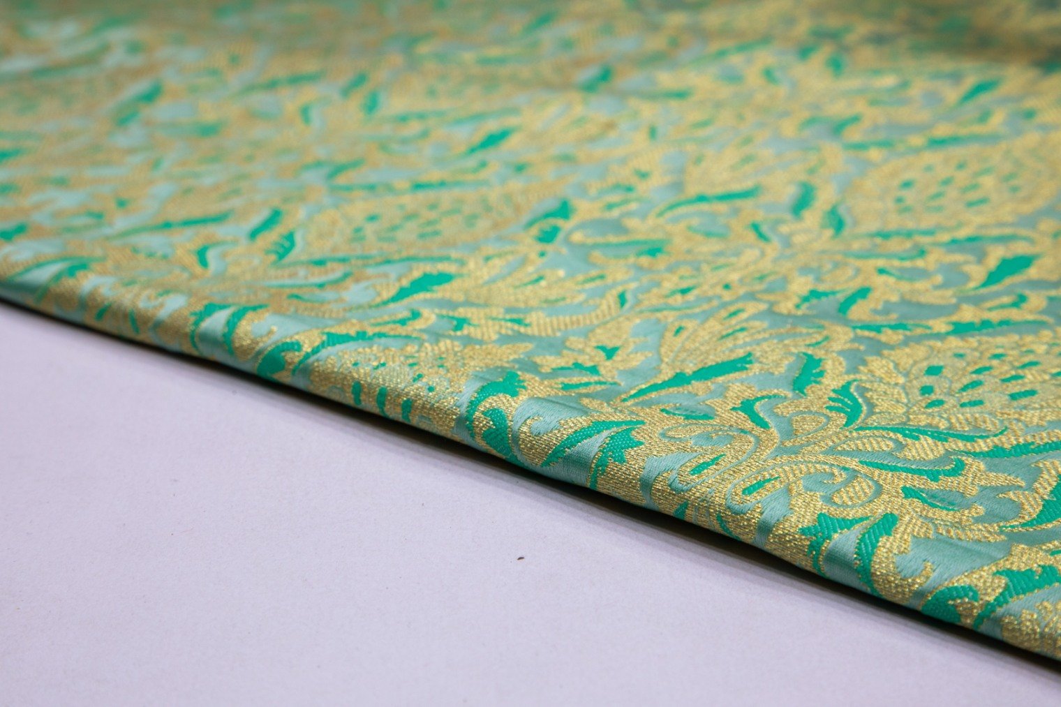 SEA GREEN COLOR & GOLD ZARI ABSTRACT PATTERN SILK BROCADE FABRIC 3357