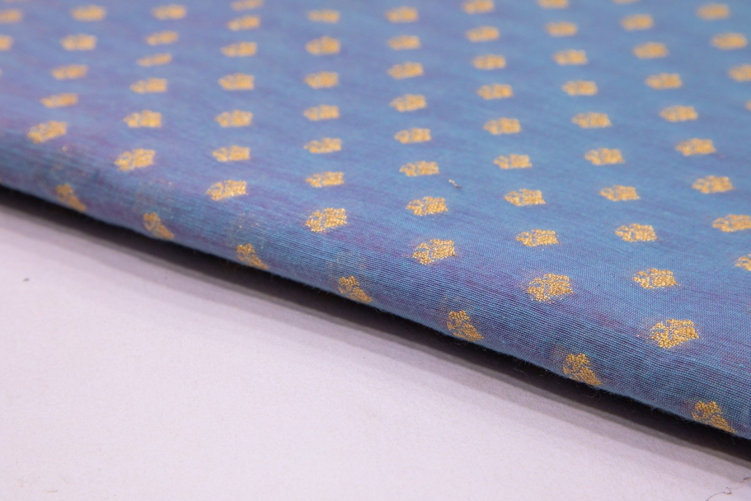 MOUNTAIN BLUE COLOR GOLD ZARI MOTIF PURE SILK BROCADE 3638