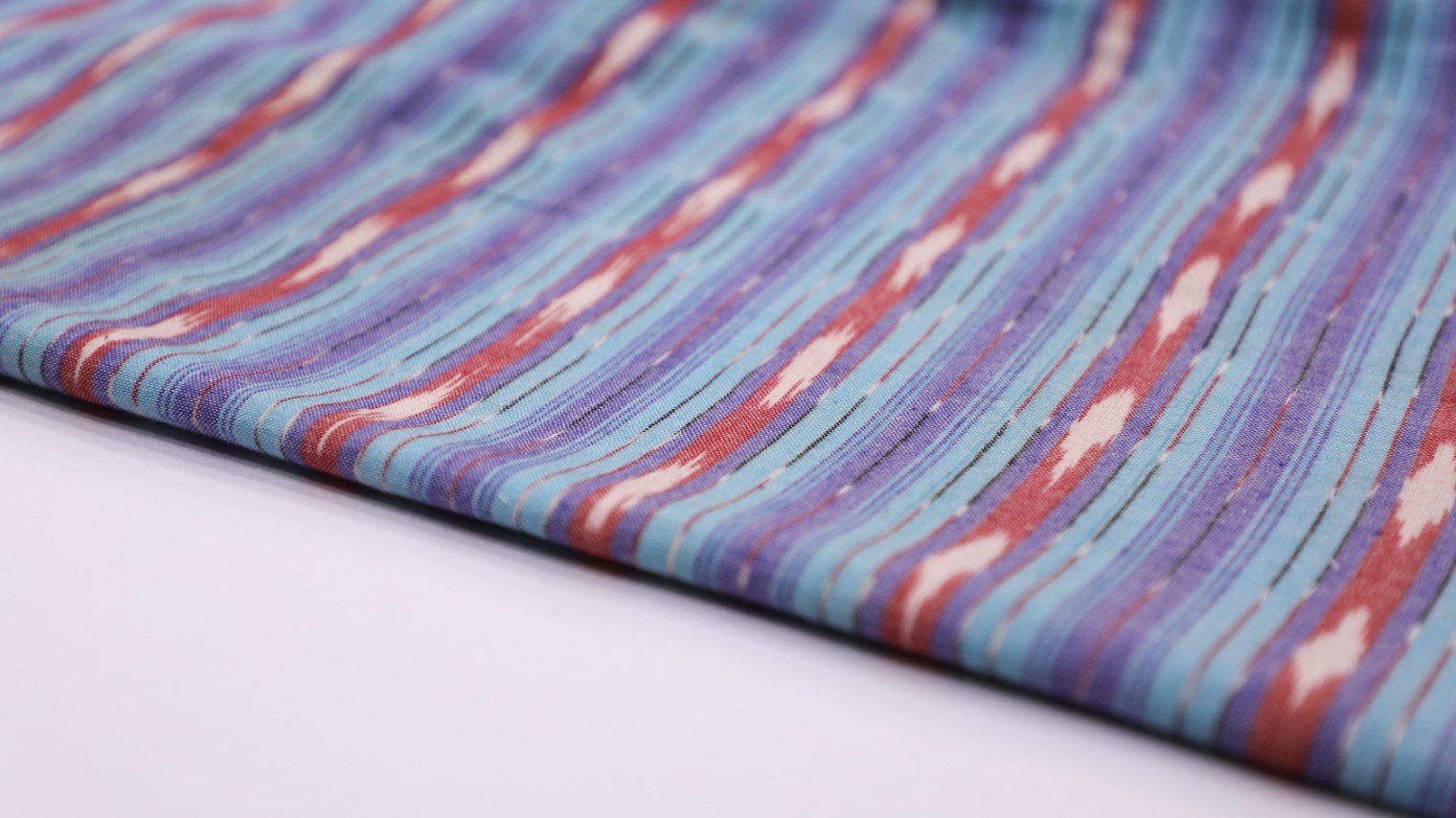 SKY BLUE & PINK GEOMETRIC WEAVE STRIPE  PATTERN COTTON IKAT FABRIC - 4058