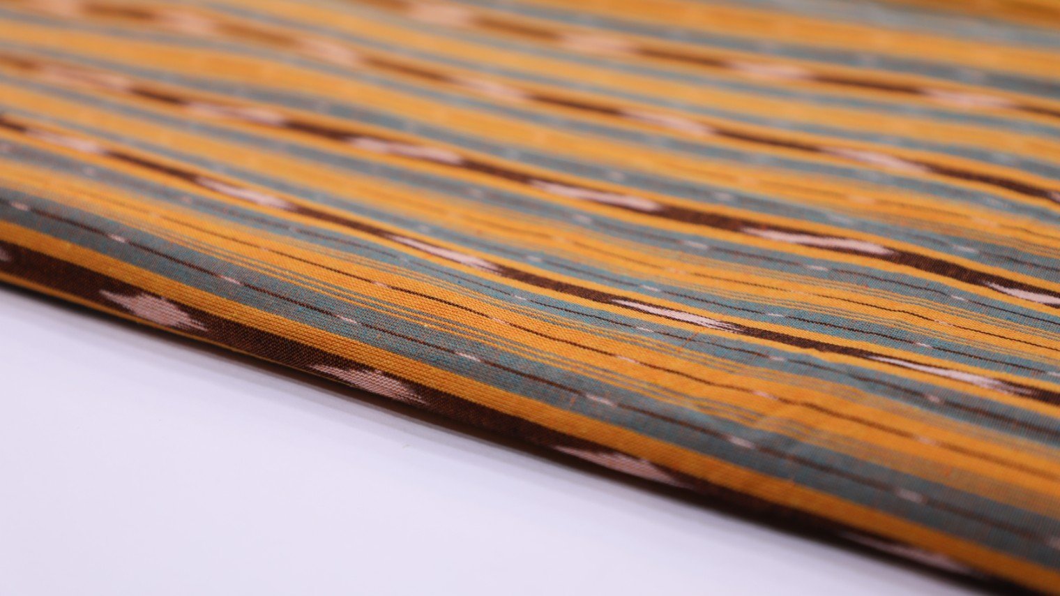 TURMERIC YELLOW COLOR COTTON IKAT DUAL SHADE STRIPES WEAVE FABRIC - 4090