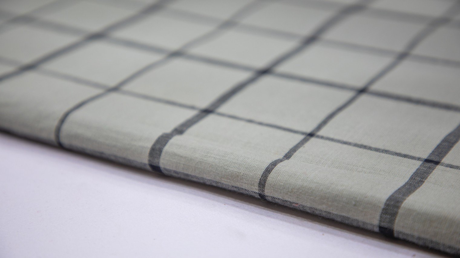 Cement Grey Color South Cotton Handloom Black Chex Weave Fabric -4279