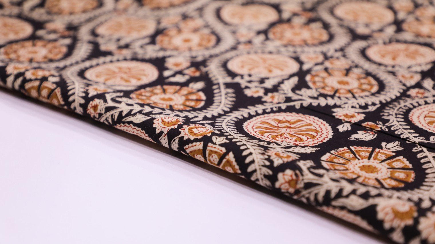 Z BLACK COLOR PAISLEY PATTERN COTTON JAIPURI SCREEN PRINT FABRIC - 4436