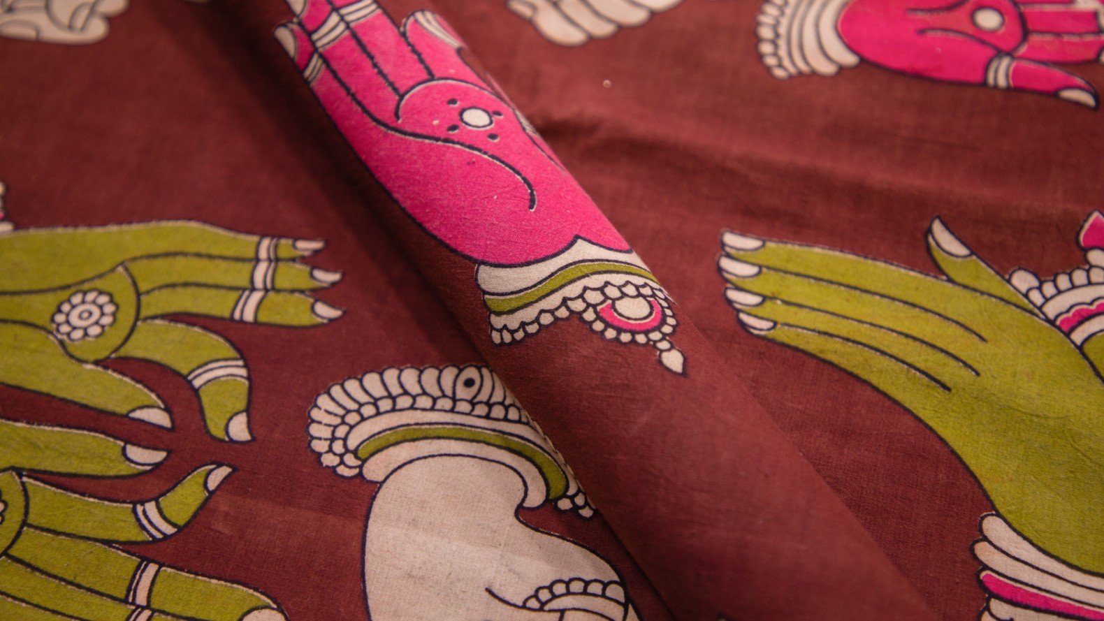 MAROON WINE COLOR COTTON KALAMKARI FACE MOTIF PRINT 5963
