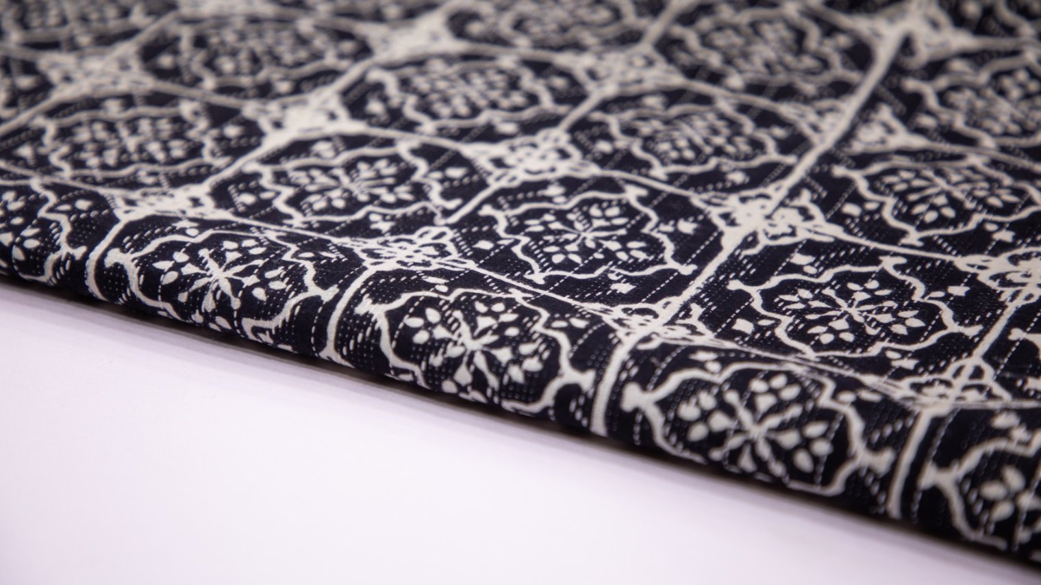 Z BLACK COLOR COTTON SCREEN PRINT JAIPURI WHITE GEOMETRIC PATTERN FABRIC - 4645