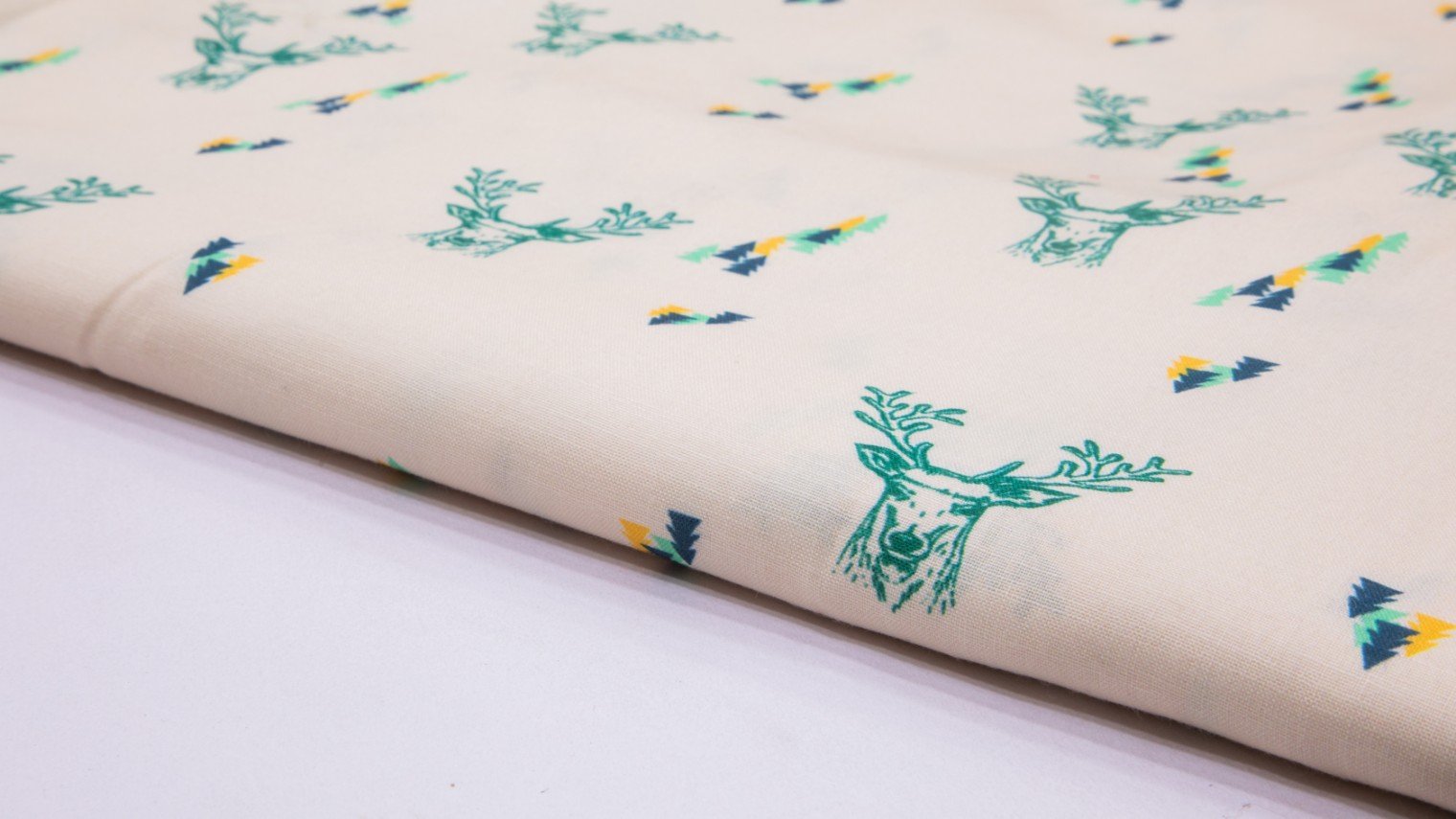 Cosmic Beige Color Cotton Flex Deer Motif Screen Print Fabric - 4651