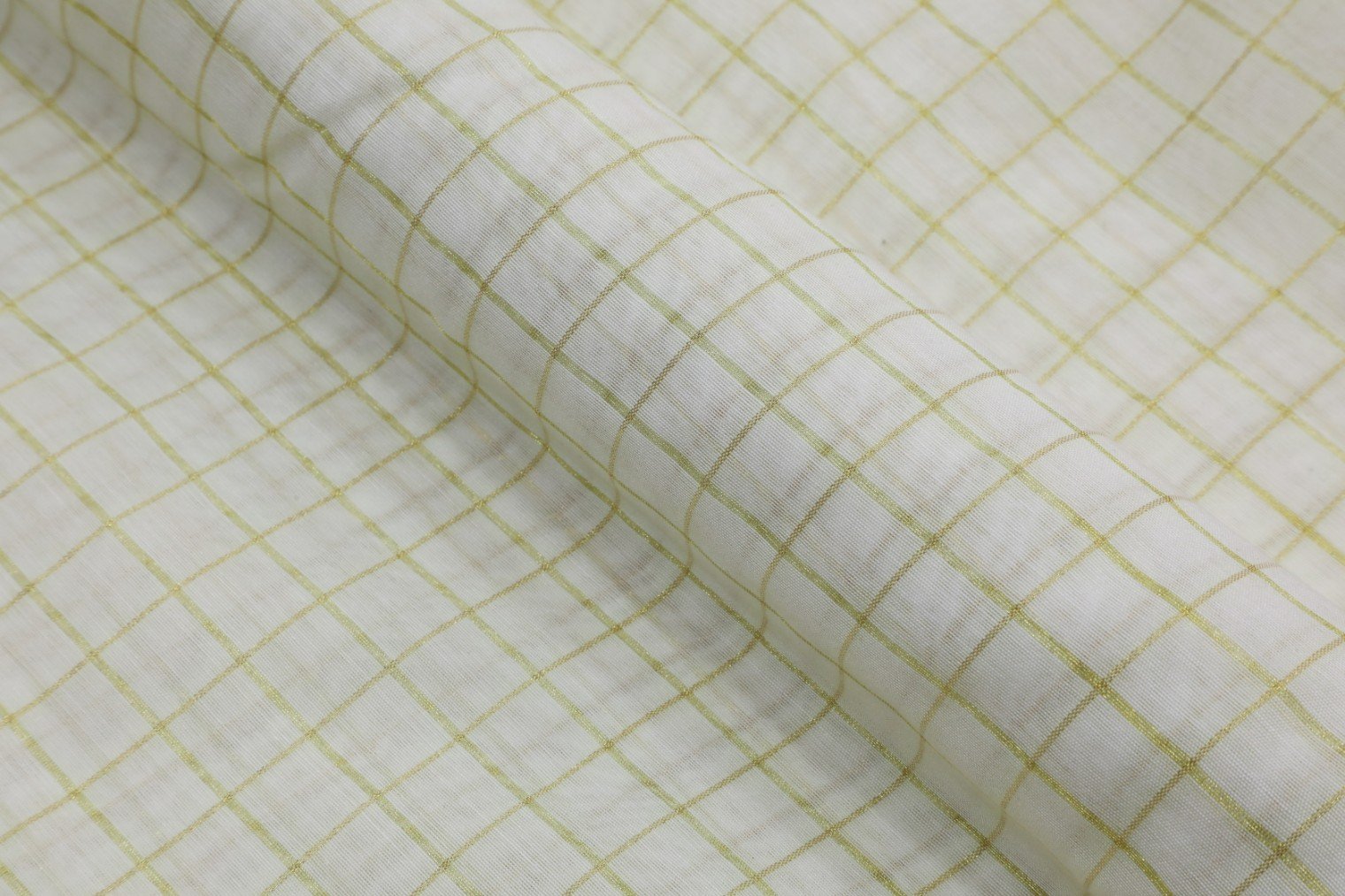 DIABLE CREAM COLOR BANARASI CHANDERI METALIC ANMOL GOLD LEHERIYA PATTERN PORY BROCADE FABRIC 11123