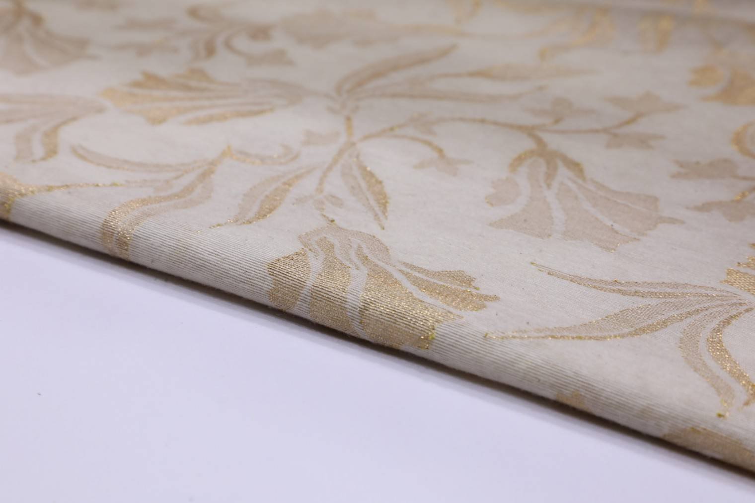 DIABLE CREAM COLOR BANARASI CHANDERI METALIC ANMOL GOLD LEHERIYA PATTERN PORY BROCADE FABRIC 11123