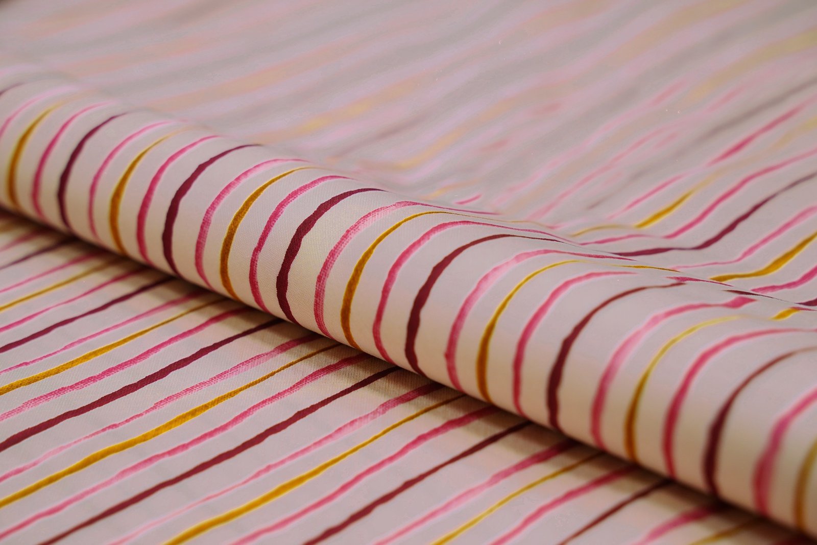 CREAM COLOR BROWN&YELLOW ABSTRACT THIN STRIPRS PATTERN MUSLIN SILK PRINT  10153