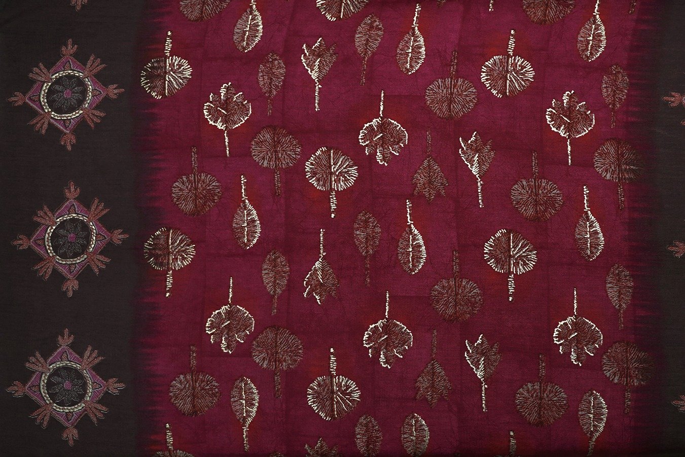 FAIRYTALE GREY COLOR MUSLIN SILK FLORAL & ABSTRACT BOX WITH GOLD METALIC FOIL LAYER CHAIN PATTERN PRINTED FABRIC  11602