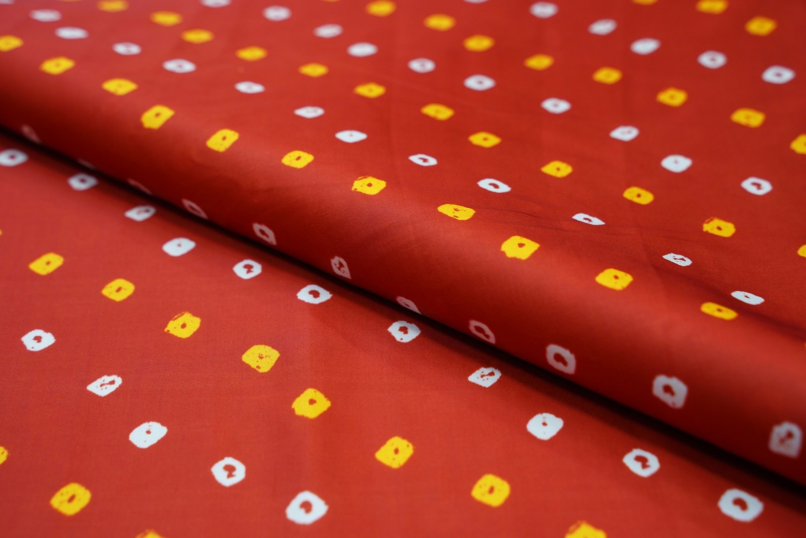 BRIGHT SINDOOR ORANGE COLOR DIGITAL WHITE & YELLOW MOTIF POLY MODAL SILK PRINT 10246