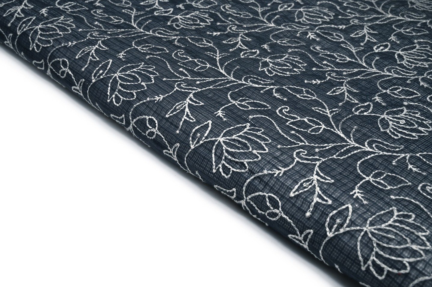 ZOOT BLACK COLOR COTTON BLEND KOTA CHEX WEAVE WITH EMBOSS THREAD LAKHNAVI EMBROIDERY WORK FABRIC 9574