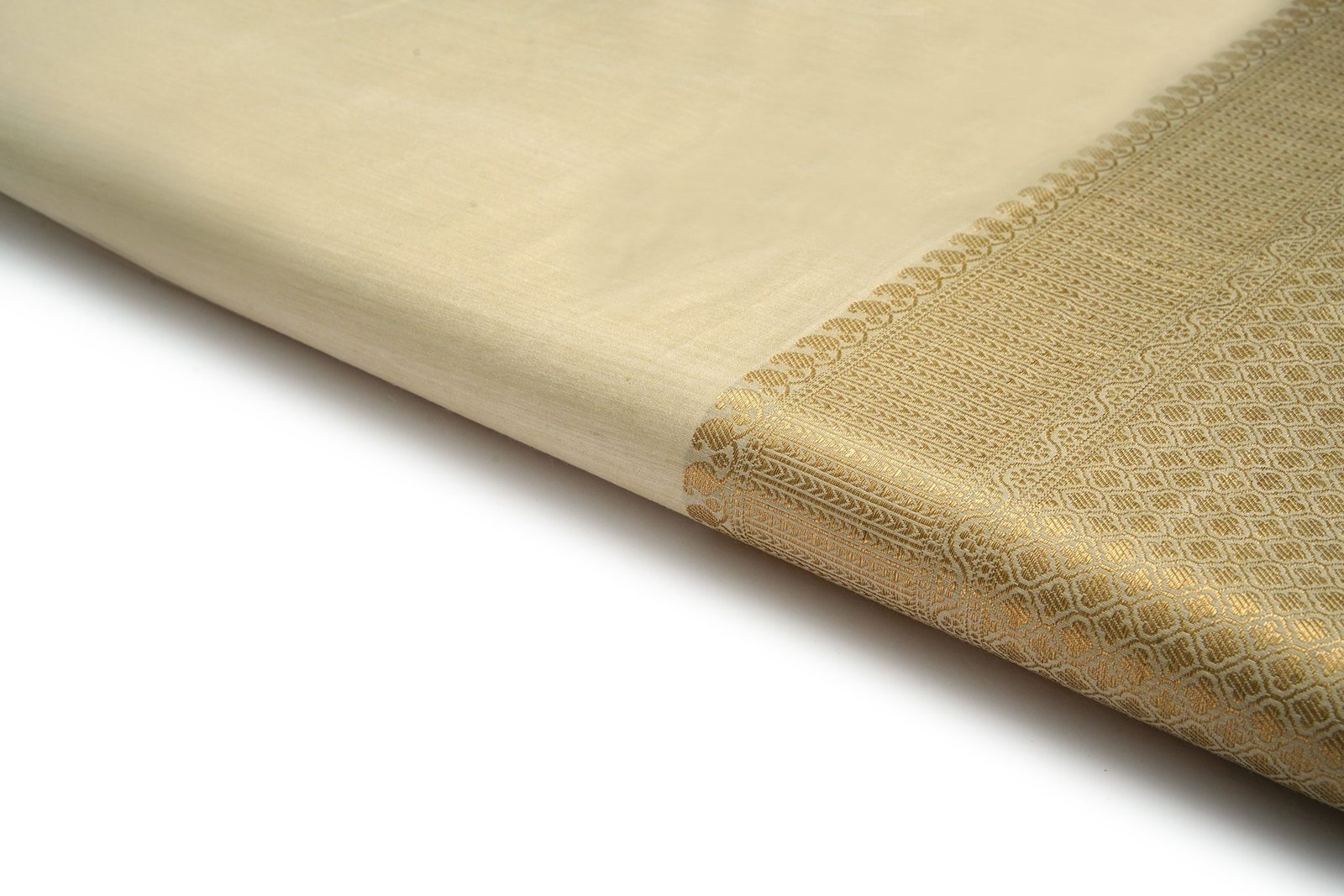 DIABLE OFFWHITE COLOR PURE MUNGA SILK  COPPER WEAVE MOTIF PATTERN BROCADE FABRIC 11219