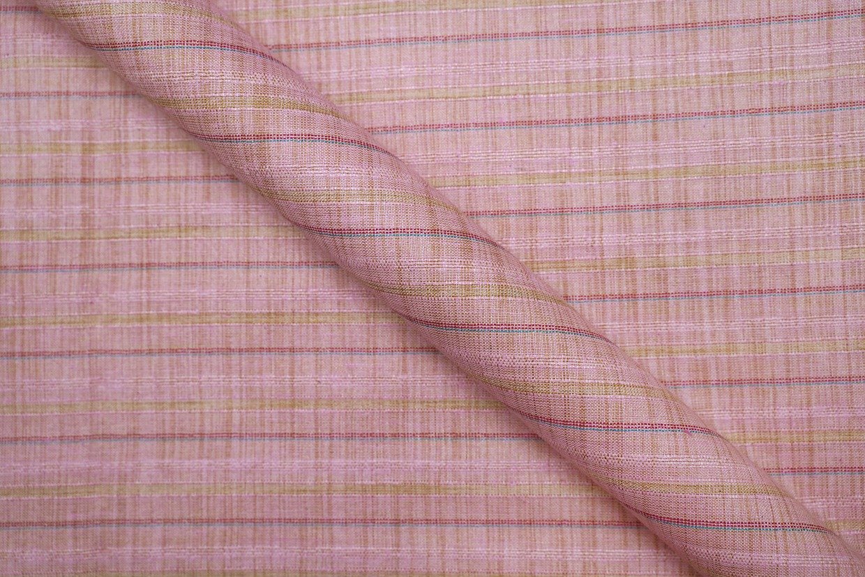 DUSTY PEACH PINK COLOR MULTI THREAD WEAVE PATTERN COTTON BLEND KHADI SILK FABRIC 9847