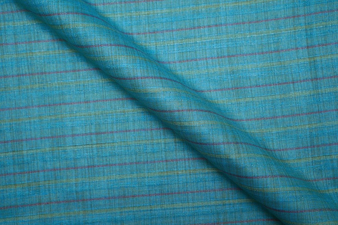 AZURE SKY BLUE COLOR MULTI WEAVE TEXTURE COTTON BLEND KHADI SILK FABRIC 9850