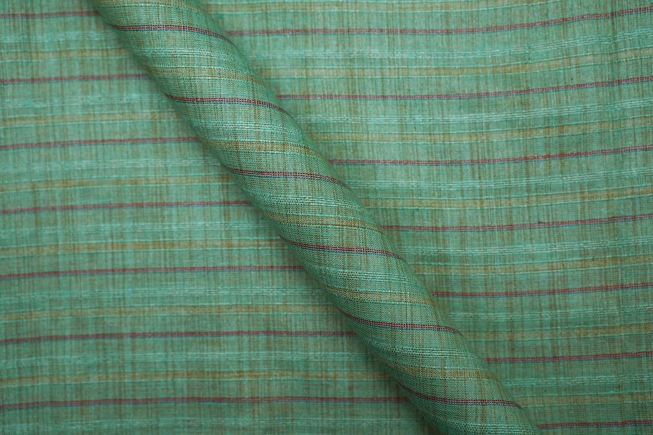 MALHAAR GREEN COLOR MULTI WEAVE TEXTURE COTTON BLEND KHADI SILK FABRIC 9851