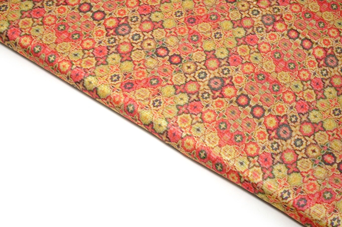 TANGERINE YELLOW COLOR WISCOSS MODAL SILK GEOMETRIC CHAIN PATTERN DIGITAL PRINTED FABRIC 10452