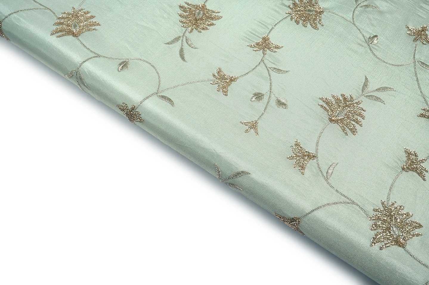 PASTEL ALLIANCE BLUE COLOR WISCOSS TUSSER TISSSUE ZARI & SEQUANCE ALLOVER ZAAL PATTERN EMBROIDERED WORK FABRIC 10472