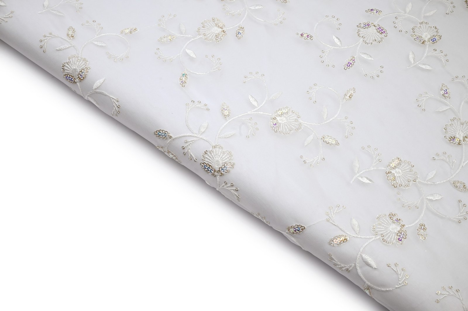 DYEBLE WHITE COLOR WISCOSS ORGANZA RAINBOW SEQUANCE WITH HIGHSTITCH THREAD MOTIVE PATTERN EMBROIDERED WORK FABRIC 10483