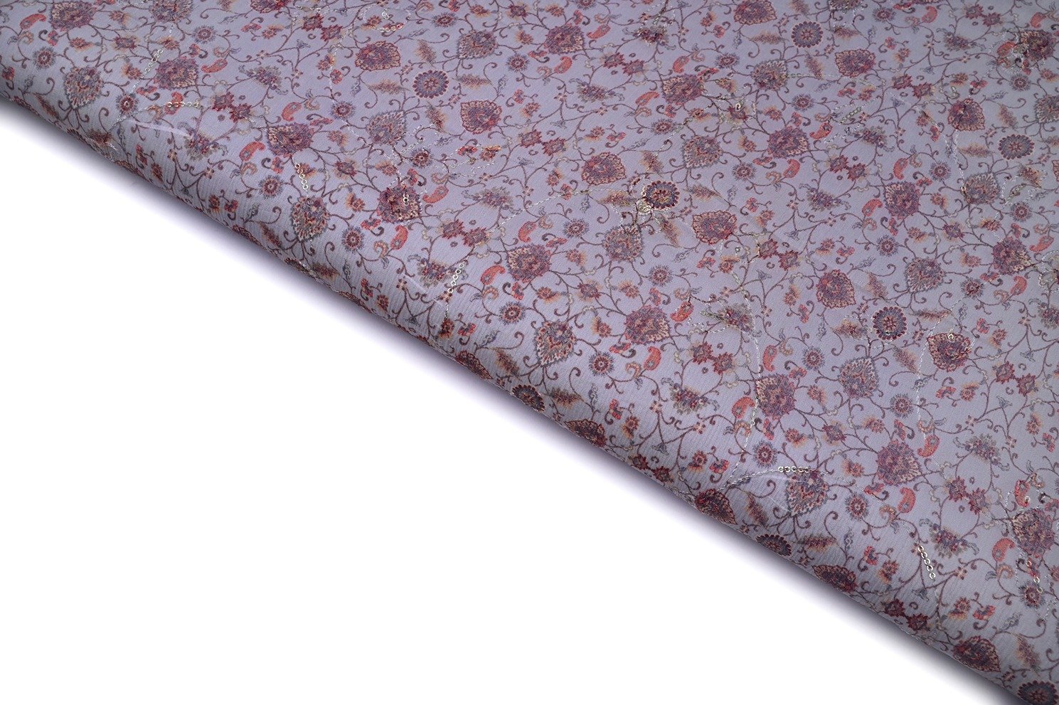 VIOLET POND PURPLE COLOR WISCOSS SHIFFONE DIGITAL PRINT WITH THREAD&SEQUANCE ALLOVER PATTERN EMBROIDERED WORK FABRIC 10538