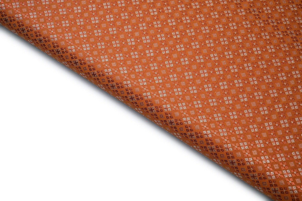 JAPONICA ORANGE COLOR COTTON JAPIPURI IKKAT PATTERN STRIPES WITH SELF DOTS PATTERN PRINTED FABRIC 11591