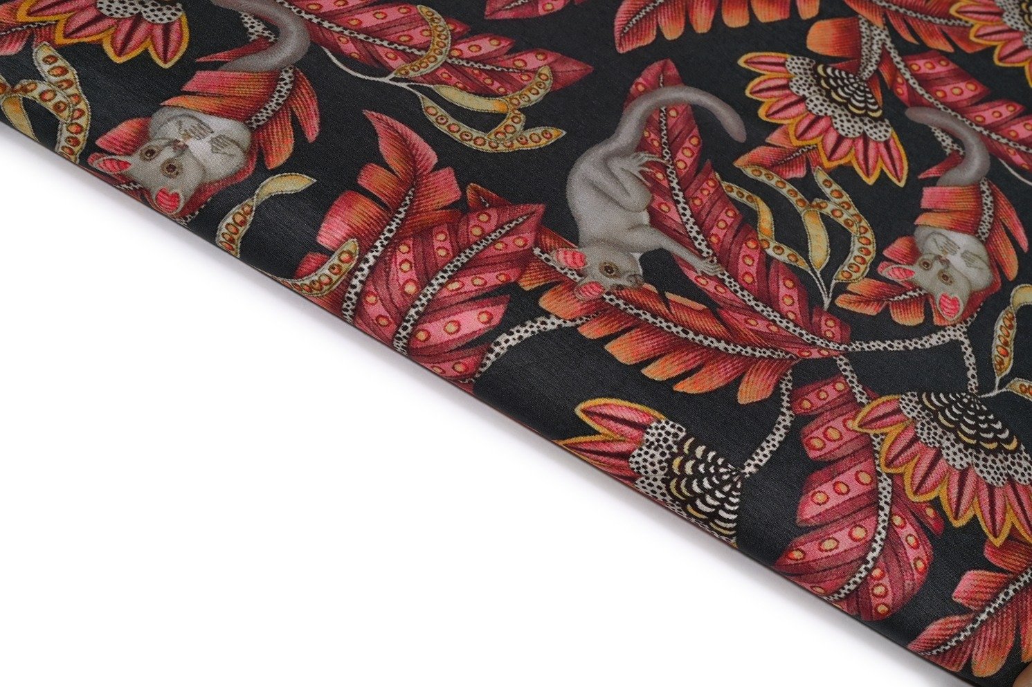 Z BLACK COLOR DIGITAL PAISLEY WITH SQUIRREL MOTIVE MUSLIN SILK PRINT FABRIC 10601