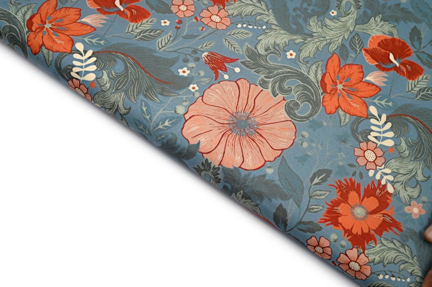 SMOKE GREY COLOR DIGITAL JAQOBEAN FLORAL PATTERN MUSLIN SILK PRINT FABRIC 10602