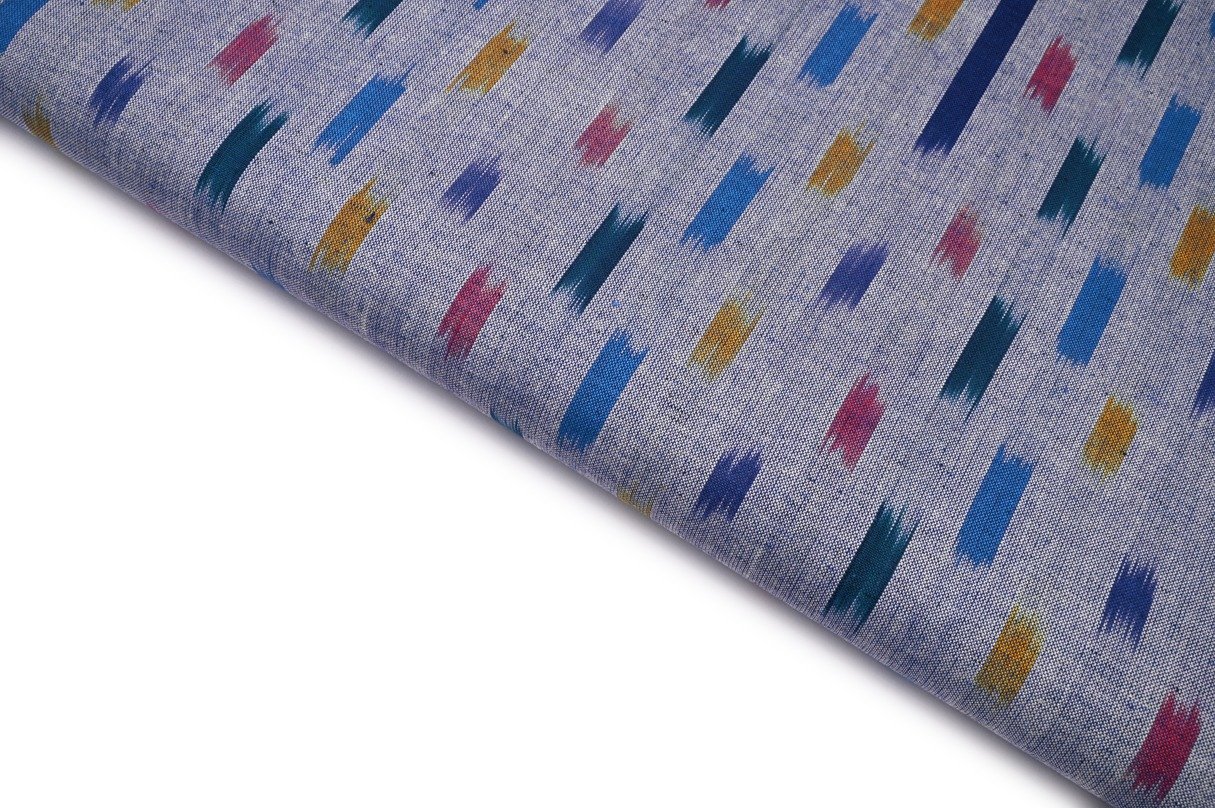 SKUBA BLUE COLOR GEOMETRIC MULTIPLE SHADES WEAVE MOTIVE PATTERN MERSERISE COTTON IKKAT FABRIC 10635