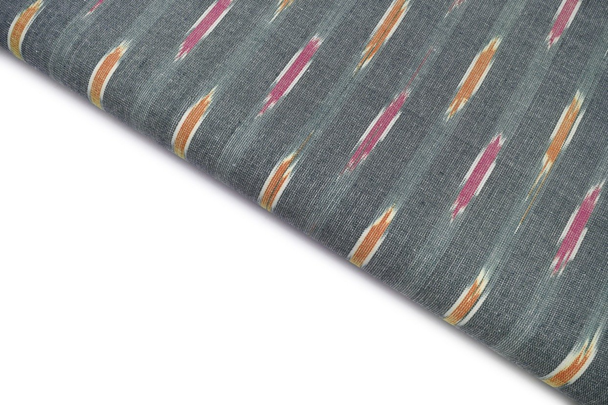 DUSTY TILL GREEN COLOR TWOTONE TEXTURE PINK&YELLOW GEOMETRIC WEAVE MOTIVE PATTERN MERSERISE COTTON IKKAT FABRIC 10637