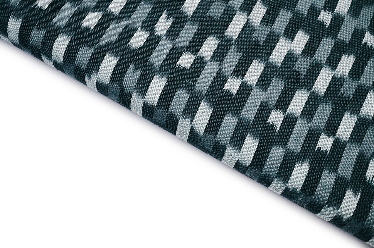 STORM SEA BLUE COLOR GREY GEOMETRIC WEAVE MOTIVE PATTERN COTTON IKKAT FABRIC 10638