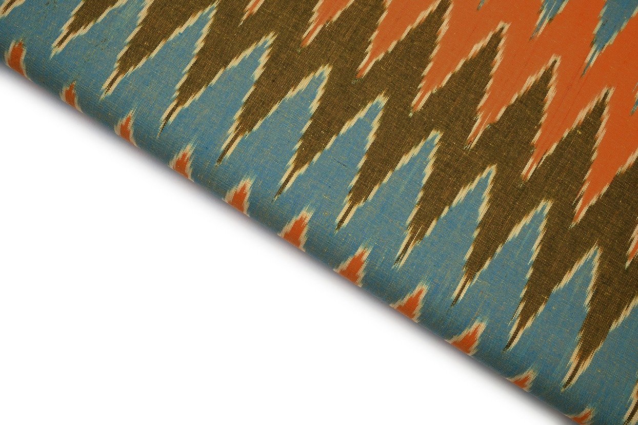 BLUE & MULTIPLE SHADES ABSTRACT CHEVRON WEAVE PATTERN COTTON MERSERISE IKKAT FABRIC 10663